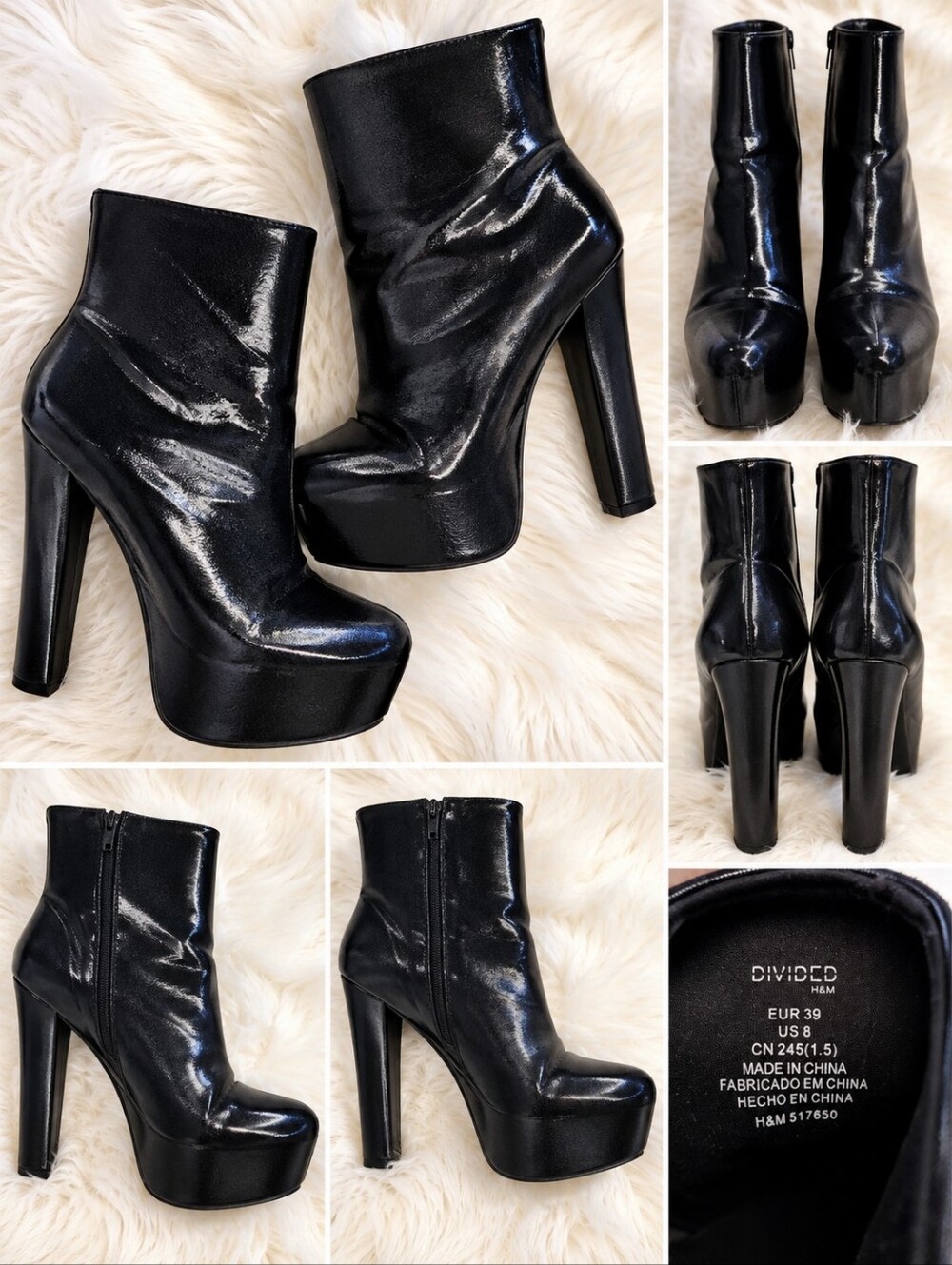 H&M Divided Black Platform Ankle Boots Size 8 High Heel Y2K Booties